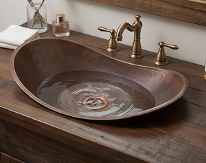 Évier de cuisine élégant en cuivre fait main, cuve unique, finition mate rustique, à poser sur le comptoir, design unique, surface brossée - Product Image 6