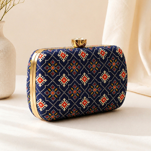 Bolso de Mano Étnico Azul Marino, Bolso de Diseño Étnico para Mujer, para Bodas y Eventos Festivos - Product Image 2