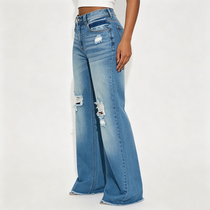 Jean baggy décontracté pour femme en denim déchiré et vieilli, coupe oversize, ultra-doux, respirant, écologique, avec perles, tissu de qualité supérieure - Product Image 4
