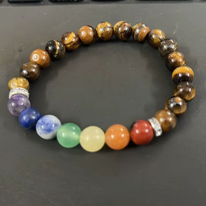 สร้อยข้อมือไทเกอร์อายธรรมชาติสำหรับผู้ชายและผู้หญิง |   เครื่องประดับพลังงานยืดหยุ่นประดับด้วยคริสตัลบำบัด 7 จักระ |   ผู้ค้าส่ง - Product Image 1
