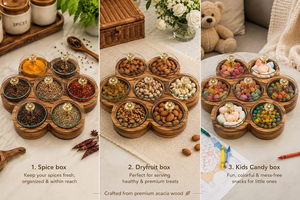 Boîte à épices en bois artisanale avec 7 compartiments, boîte à épices en bois, boîte de rangement pour fruits secs, bonbons, organisateur pour la cuisine, la salle à manger, la maison - Product Image 6