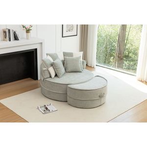 Poltrona a Botte Rotonda Oversize in Velluto con 5 Morbidi Cuscini, Divano per Soggiorno, Poltrona Relax con Poggiapiedi - Product Image 1