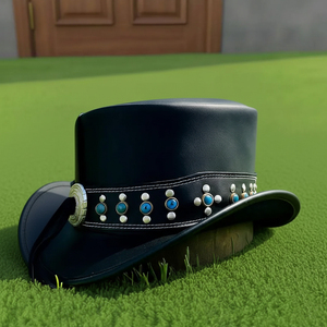 Premium Quality Custom made Handmade unisex Black Leather Studded <b>Steampunk</b> Top <b>Hat</b> For Cosplay Festivals And Themed Fashion - Product Image 3