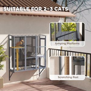 Catio per 2-3 Gatti di Taglia Grande da Interno, Finestra Esterna con 2 Piattaforme per Saltare e Tiragraffi per Giocare e Riposare - Product Image 5