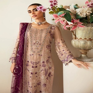 Heavy Embroidered Chiffon <b>Wedding</b> Dresses for Women 3-Piece <b>Suite</b> by Ramsha Volume Dastoor Indian & Pakistani Clothing - Product Image 4