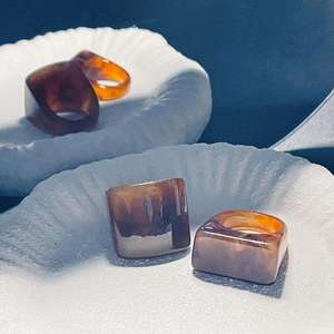 Handmade <b>Amber</b> Tortoise Shell Resin Irregular <b>Ring</b> Holder Sculpture DIY Casting Art Decor - Product Image 2
