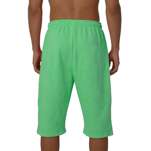 Shorts en molleton de coton et polyester vert vif pour homme, avec cordon de serrage, décontractés, respirants, séchage rapide, longueur mi-longue, couleur unie, tricotés - Product Image 5