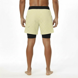 Shorts de bain pour hommes à sublimation 2-en-1, imprimé texturé, pour la plage et l'entraînement, avec poche zippée et doublure de compression - Product Image 4
