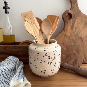 Porte-ustensiles en céramique haut de gamme, motif feuille peint à la main, glaçure lisse, cuit à haute température, durable, organisateur de rangement pour comptoir de cuisine - Product Image 2