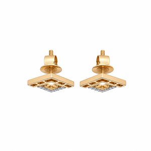 Boucles d'oreilles clous géométriques florales en or massif 18 carats avec micro-incrustation de diamants taille princesse, poli miroir, pour femme, usage quotidien et soirées - Product Image 5