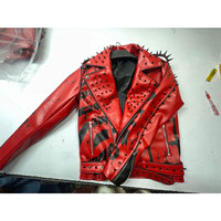 Blouson Homme Rouge en Cuir PU Style Gothique Punk - Blouson de Motard Rocker à Clous et Clous Pointus avec Fermeture Éclair 2026