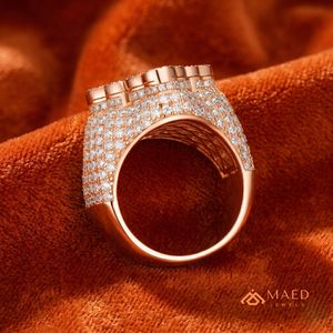 Rose Gold Plated Moissanite <b>Cross</b> <b>Ring</b> Iced Out Baguette Statement Band Hip Hop Jewelry Gift Men Miami Chicago USA - Product Image 3