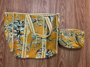 Traditional Indian Block Print Cotton Quilted Tote <b>Bag</b> with Coordinated Cosmetic Pouch for <b>Women</b>, College, <b>Beach</b> & Daily Carry - Product Image 3