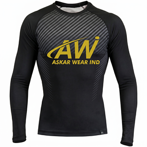 เสื้อแรชการ์ดแขนยาวสำหรับผู้ชาย ยี่ห้อ Askar Wear ลายพิมพ์ซับลิเมชั่น แห้งเร็ว สีดำ เทา ลายคาร์บอน พร้อมโลโก้ด้านหน้า - Product Image 1