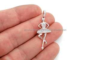 Collier élégant pour femme en or massif 10K personnalisable avec pendentifs charms ballerine dansante sertis de diamants naturels pour soirée - Product Image 6