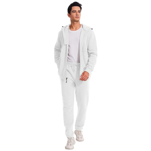 Custom Streetwear Men's White Sporty Hooded Fleece Tracksuit Set Polyester Quick Dry Drawstring Closure Regular Fit Side Pockets - Product Image 3