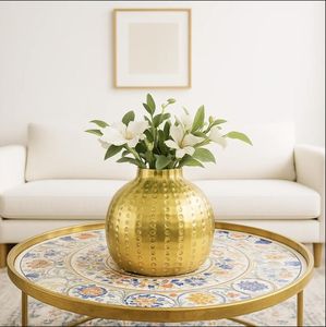 <b>Small</b> <b>vase</b> iron in gold flower <b>vase</b> diameter 8 x 10 cm - Product Image 5