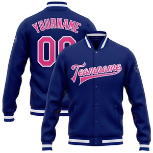 Veste universitaire marine personnalisée avec impression rose du nom de l'équipe, style preppy pour homme, boutonnée sur le devant, coupe classique, pour l'automne - Product Image 5