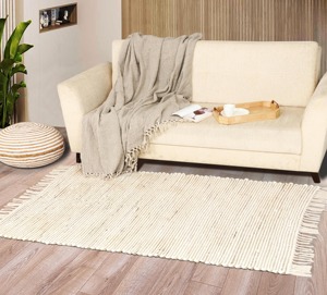 Tapis de bain en jute rayé, rectangulaire, tissage plat, style bohème, antidérapant, avec envers en caoutchouc, à poils fins - Product Image 6
