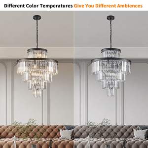 Lustre en cristal de luxe de 24 pouces, 15 lumières, 5 niveaux, finition noire, élégant pour le salon, la salle à manger - Product Image 6