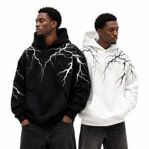 Custom <b>Men</b> Hoodies LightningGraphic <b>Pullover</b> Sweatshirt Relaxed Fit Long Sleeve Front Pocket Hoodie Bulk USA Garment Market - Product Image 2