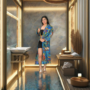 Kimono Maxi de Algodón Indio Tejido Elegante para Playa, Túnica Caftán Estampada Talla Única para Mujer, Kimono Largo Floral Tallas Grandes al por Mayor - Product Image 1