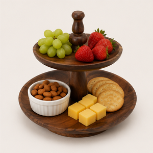 Modern 2 Tier Solid Acacia Wood Cake <b>Stand</b> Handcrafted Tiered <b>Cupcake</b> <b>Stand</b> for Wedding Parties Home Decor & Dessert Display - Product Image 6