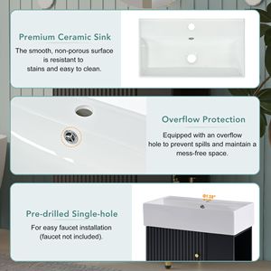 Mobile bagno nero da 21,6 pollici con lavabo singolo in ceramica e mobiletto contenitore laterale destro - Product Image 5