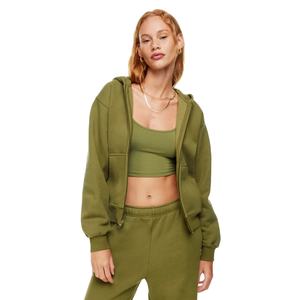 Sweat à capuche en coton surdimensionné pour femmes, fermeture éclair décontractée, uni, fermeture éclair complète, personnalisé, marque, Design - Product Image 1