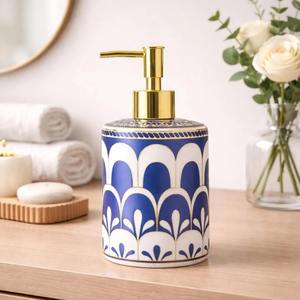 Distributeur de lotion en céramique rose avec pompe, idéal pour les soins de la peau, pour la salle de bain, le comptoir et comme article cadeau, décoration intérieure, provenance Inde - Product Image 3