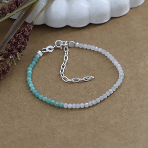 Natural Rainbow Moonstone & Amazonite Faceted <b>Beaded</b> <b>Bracelet</b> Adjustable 925 Sterling Silver Chain Gemstone <b>Bracelet</b> for Women - Product Image 6