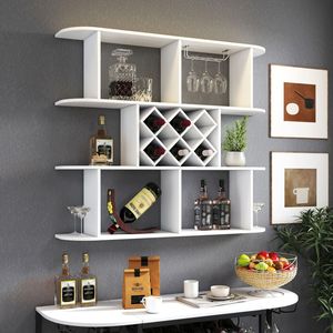 Grand porte-vin mural rustique à 3 niveaux, étagère de rangement multifonctionnelle en bois avec porte-verres pour collection de vins - Product Image 1
