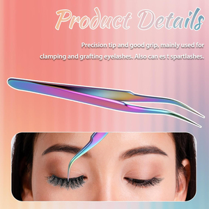 Pinzas de Precisión para Pestañas de Acero Inoxidable con Punta Suave y Acabado Arcoíris, con Bolsa con Cordón, Profesionales para Extensión de Pestañas y Cejas - Product Image 4