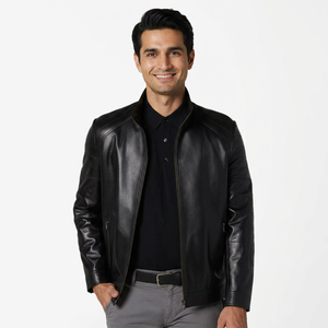 High Quality Fashionable Trendy Full Sleeve <b>Men's</b> <b>Leather</b> <b>Jacket</b> Comfortable Stand Front Formal Winter <b>jacket</b> for <b>men</b> - Product Image 1