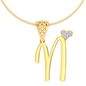 Pendentif initial M en or jaune avec accent diamant en forme de cœur pour femme, à porter au quotidien - Product Image 1