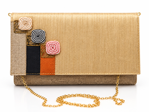 Handcrafted Women Party Wear Envelope <b>Purse</b> with Detachable Gold Chain Strap - Product Image 3