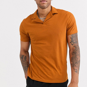 Men's Solid <b>Orange</b> Short Sleeve Knitted <b>Polo</b> Shirt Casual Style Anti-Wrinkle Cotton Regular Fit - Product Image 1