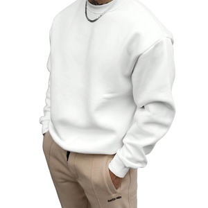 Sudadera Blanca de Cuello Redondo para Hombre, Manga Larga, Informal, Suave y Cómoda, con Puños y Dobladillo Acanalados, Estilo Básico Urbano, para Uso Diario, Talla XS - Product Image 2