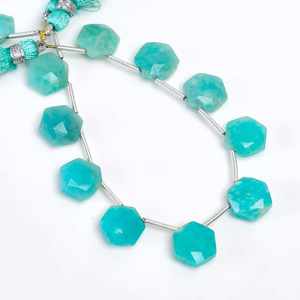 Perles de pierre précieuse Amazonite naturelle facettées en forme d'hexagone, 10x11mm, couleur bleue, percées au centre, perles en vrac pour la fabrication de bijoux en gros - Product Image 2