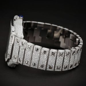 Montre de luxe en diamant, boîtier carré en argent et moissanite, cadran en cristal saphir, mouvement à quartz ETA, bracelet pour homme de 15 mm, résistance à l'eau de 10 m - Product Image 5