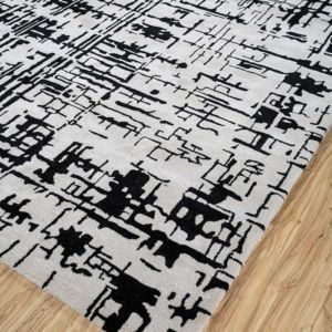 Z&H Home <b>Hand</b> <b>Tufted</b> Wool/Silk Abstract Loop Pile Plush Thick Non-Slip PET Friendly Modern Geometric Design White Black Area <b>Rug</b> - Product Image 2