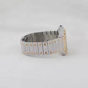 Montre de luxe en acier inoxydable entièrement sertie de diamants ronds en moissanite, cadran rond, style hip-hop, pour hommes et femmes, Inde - Product Image 2