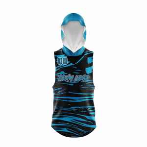 ชุดเสื้อเจอร์ซีย์ 7V7 แบบมีฮู้ด แขนกุด สีน้ำเงินดำลายทาง ระบายเหงื่อได้ดี สำหรับผู้ใหญ่ แบบสวมพอดีตัว สั่งทำพิเศษได้ - Product Image 3