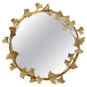 Espejo de Pared Redondo de Latón de Calidad Garantizada con Marco de Hoja de Ginkgo, Diseño Metálico Decorativo Bohemio - Product Image 5