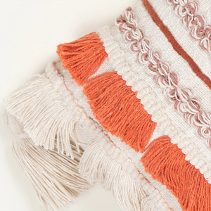 Hand Tufted Texture Boho Ivory and Orange Fringe Cushion Cover Handmade <b>Decorative</b> <b>Pillow</b> Case for Sofa Bedroom Living Room Home - Product Image 3