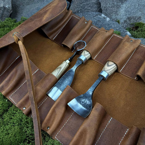 Rouleau à outils en cuir de haute qualité, en cuir de vachette pleine fleur, sac de rangement enroulable pour outils à main, menuiserie, atelier, artisanat, à vendre - Product Image 2