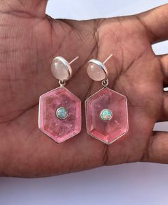 Pendientes Colgantes de Turmalina Rosa y Cuarzo Rosa, Plata de Ley Chapada en Oro, Joyería Hecha a Mano de Lujo, Elegante Regalo para Mujer, Fiesta - Product Image 2