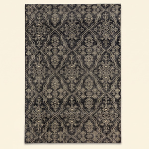 Tapis géométrique moderne antidérapant en laine écologique noir anthracite et beige à motif treillis pour salon et hôtel - Product Image 1