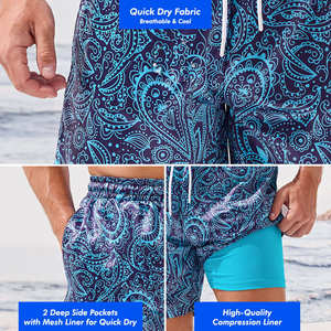 Shorts de Baño Casuales para Hombre, Color Azul Marino, Transpirables, de Secado Rápido, Cintura Media, con Logotipo Frontal, Bolsillos con Cordón - Product Image 4