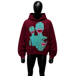 TRENDY GRAPHIC FASHION MENS MAROON GRAPHIC OVERSIZED <b>HOODIE</b> Casual Design Front Logo Pocket Style Autumn Wear MINIMAL URBAN STYL - Product Image 1